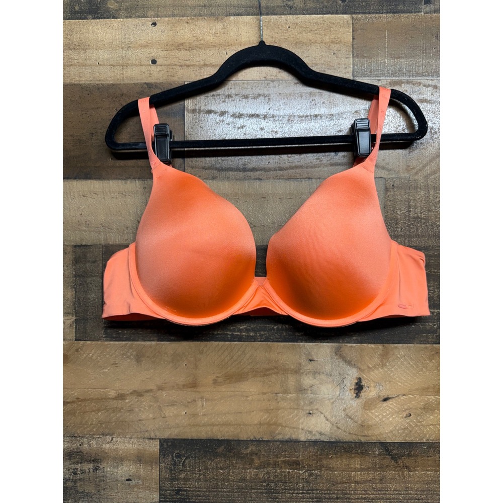 Savage X Fenty Womens Neon Coral Orange Microfiber T-Shirt Bra 42D Strappy Back